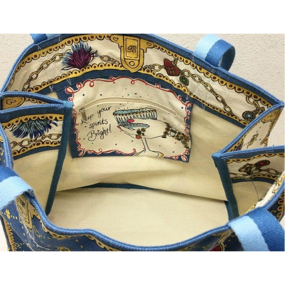 Brighton Blue Beige Jewel Charm Canvas Tote Bag - Picture 6 of 8